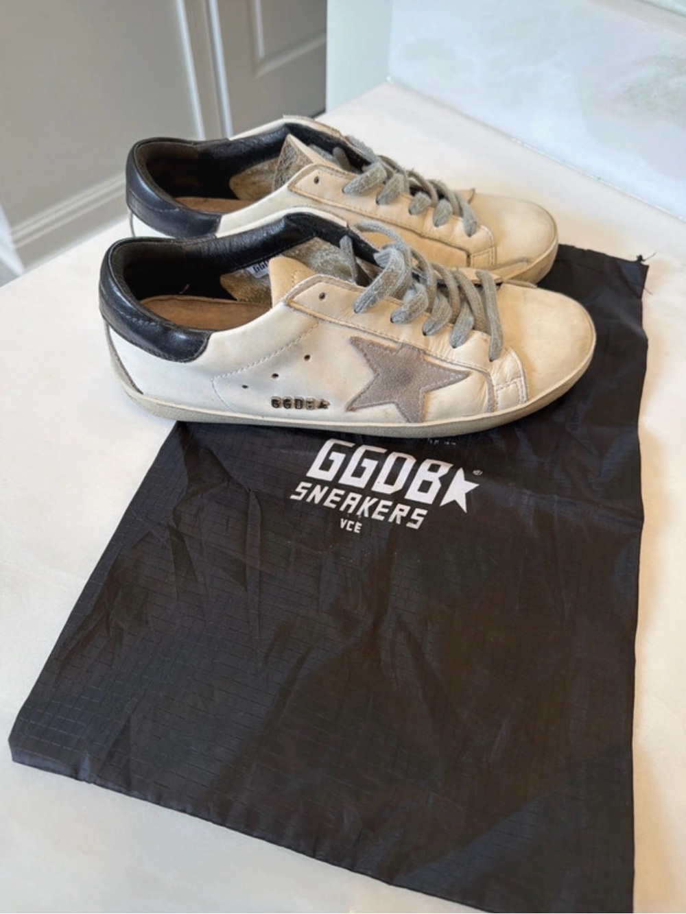 Golden Goose White and Black Superstar Low-Top Sneakers